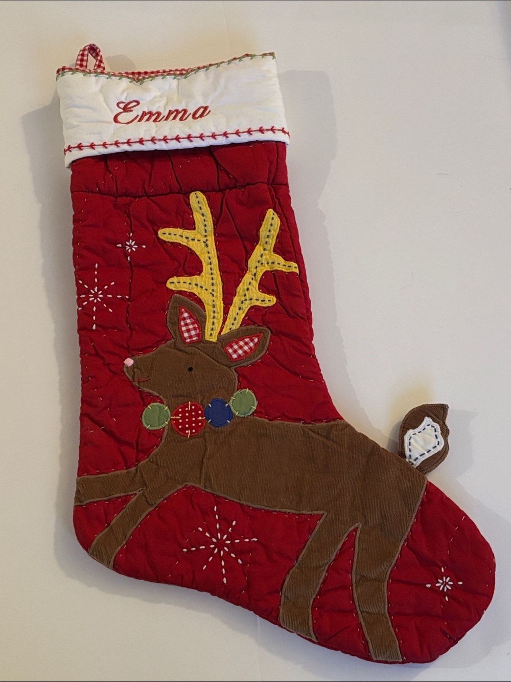 Pottery Barn Kids Red and White Reindeer Stocking - Embroidered Emma